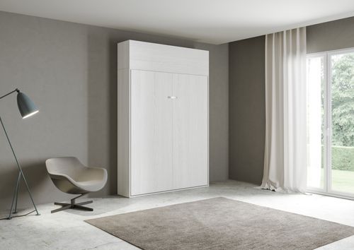 Lit escamotable 120x190 cm avec 1 meuble haut bois blanc kanto - Photo n°3; ?>