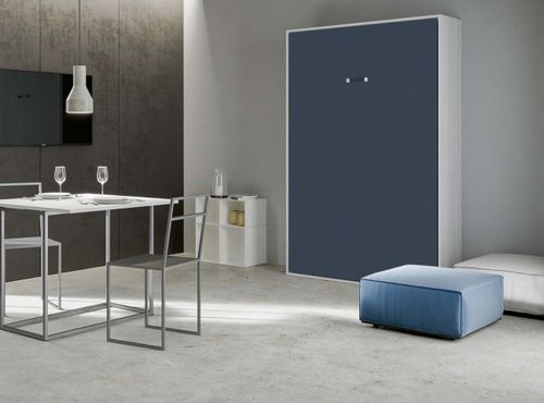 Lit escamotable vertical frêne blanc et porte bleu kanto 140x190 cm - Photo n°3; ?>