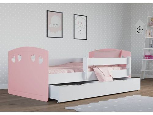 Lit fille orné de cœurs avec barrière de sécurité amovible rose Myra - Photo n°2; ?>