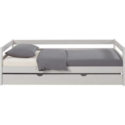 Lit Gigogne - Bois Pin massif - Blanc - Sommier inclus - 2x90x190 cm - SIMBA - Photo n°2; ?>