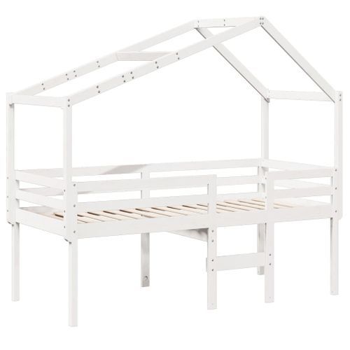 Lit haut avec toit blanc 75x190 cm bois de pin massif - Photo n°2; ?>