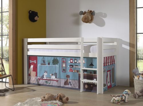 Lit mezzanine 90x200 cm avec tente animaux pin massif blanc Pino - Photo n°3; ?>