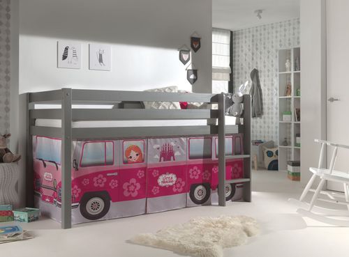 Lit mezzanine 90x200 cm avec tente bus princesse pin massif gris Pino - Photo n°3; ?>