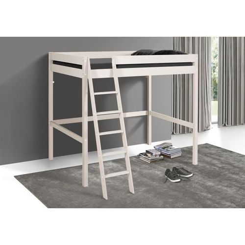 Lit mezzanine - Bois Pin massif - Blanc - Sommier inclus - 140 x 200 cm - FAUST - Photo n°3; ?>