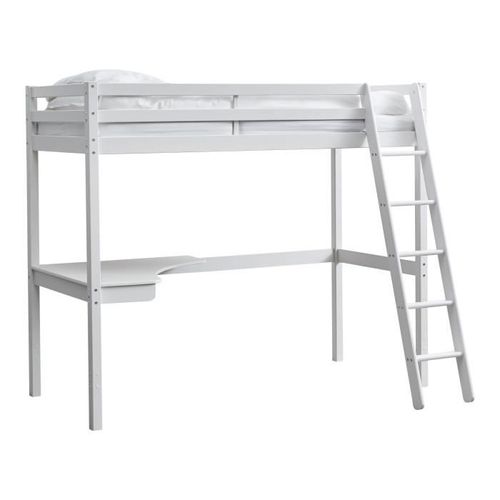 Lit mezzanine combiné - Bois massif - Blanc laqué - Sommier a lattes inclus - 90 x 200 cm - Photo n°2; ?>