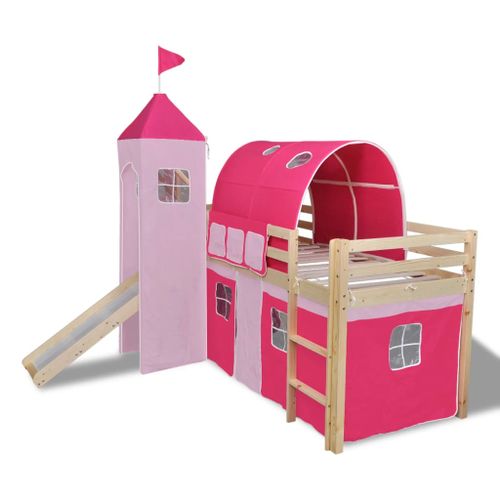Lit mezzanine d'enfants avec toboggan et échelle Bois Rose - Photo n°2; ?>