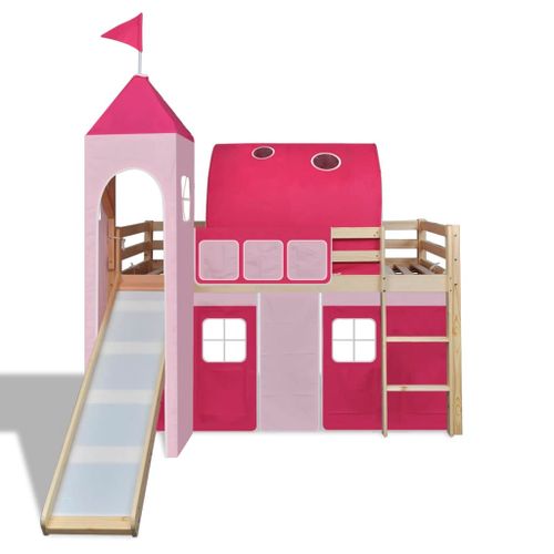 Lit mezzanine d'enfants avec toboggan et échelle Bois Rose - Photo n°3; ?>
