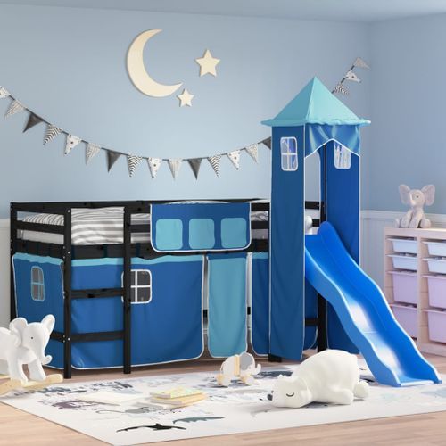 Lit mezzanine enfants avec tour bleu 80x200cm bois pin massif - Photo n°2; ?>