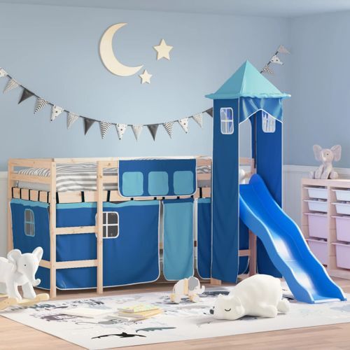 Lit mezzanine enfants avec tour bleu 80x200cm bois pin massif - Photo n°2; ?>