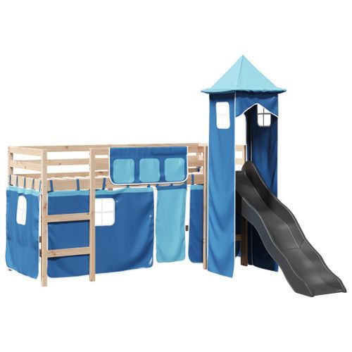 Lit mezzanine enfants avec tour bleu 80x200cm bois pin massif - Photo n°2; ?>