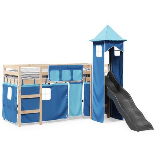 Lit mezzanine enfants avec tour bleu 80x200cm bois pin massif - Photo n°3; ?>