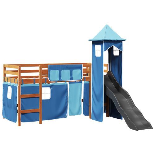 Lit mezzanine enfants avec tour bleu 80x200cm bois pin massif - Photo n°2; ?>