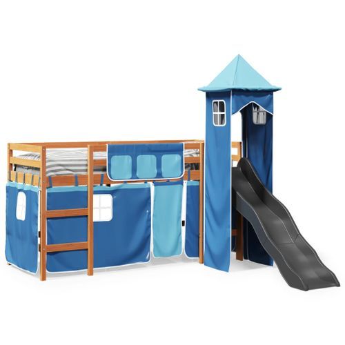 Lit mezzanine enfants avec tour bleu 80x200cm bois pin massif - Photo n°3; ?>