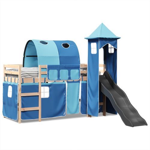 Lit mezzanine enfants avec tour bleu 80x200cm bois pin massif - Photo n°3; ?>