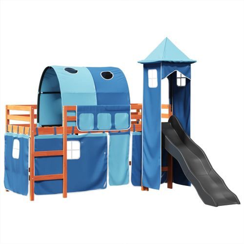 Lit mezzanine enfants avec tour bleu 80x200cm bois pin massif - Photo n°2; ?>