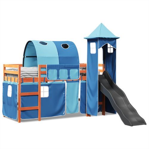 Lit mezzanine enfants avec tour bleu 80x200cm bois pin massif - Photo n°3; ?>