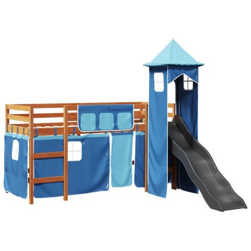 Lit mezzanine enfants avec tour bleu 90x190 cm bois pin massif - Photo n°2; ?>