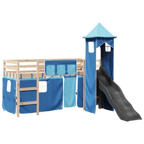 Lit mezzanine enfants avec tour bleu 90x200 cm bois pin massif - Photo n°2; ?>