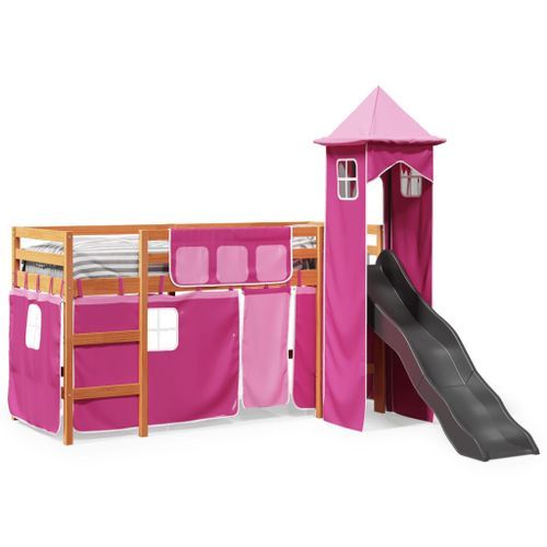 Lit mezzanine enfants avec tour rose 80x200cm bois pin massif - Photo n°3; ?>