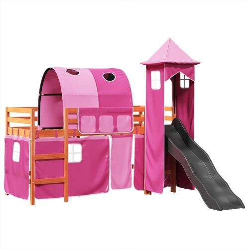 Lit mezzanine enfants avec tour rose 80x200cm bois pin massif - Photo n°2; ?>