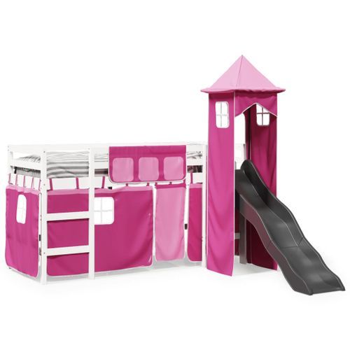 Lit mezzanine enfants avec tour rose 90x190 cm bois pin massif - Photo n°3; ?>