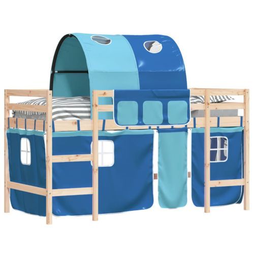 Lit mezzanine enfants avec tunnel bleu 80x200cm bois pin massif - Photo n°3; ?>