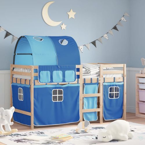 Lit mezzanine enfants avec tunnel bleu 80x200cm bois pin massif - Photo n°2; ?>