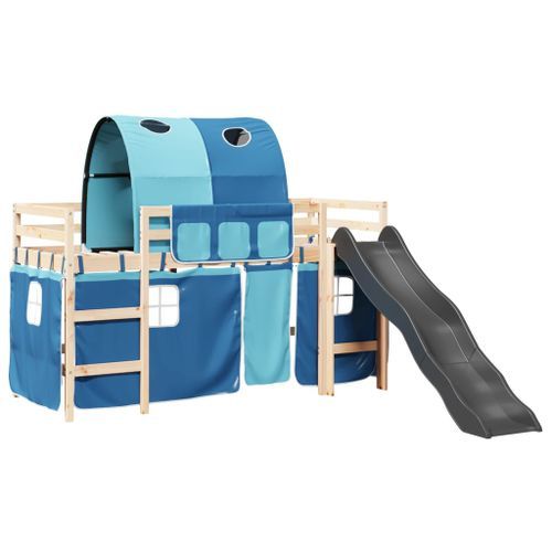 Lit mezzanine enfants avec tunnel bleu 80x200cm bois pin massif - Photo n°2; ?>