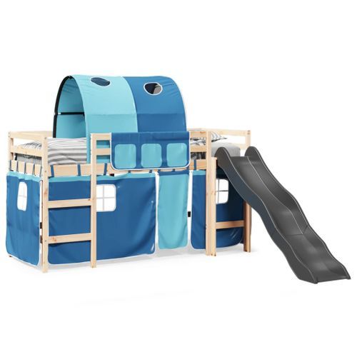 Lit mezzanine enfants avec tunnel bleu 80x200cm bois pin massif - Photo n°3; ?>