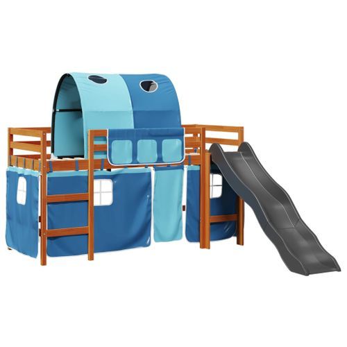 Lit mezzanine enfants avec tunnel bleu 80x200cm bois pin massif - Photo n°2; ?>