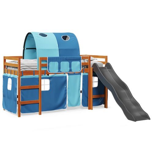 Lit mezzanine enfants avec tunnel bleu 80x200cm bois pin massif - Photo n°3; ?>