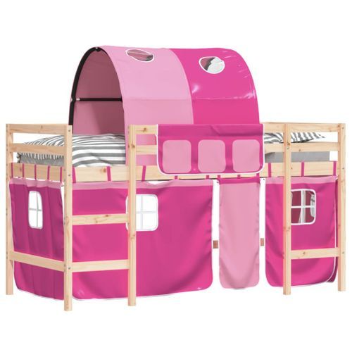 Lit mezzanine enfants avec tunnel rose 80x200cm bois pin massif - Photo n°3; ?>