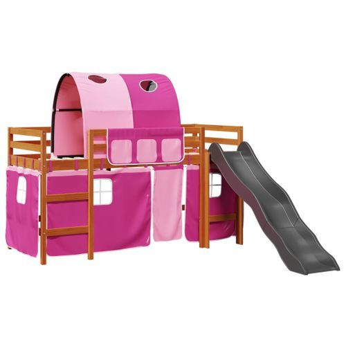 Lit mezzanine enfants avec tunnel rose 80x200cm bois pin massif - Photo n°2; ?>