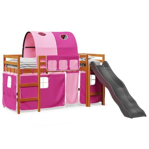 Lit mezzanine enfants avec tunnel rose 80x200cm bois pin massif - Photo n°3; ?>