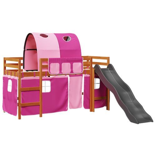 Lit mezzanine enfants avec tunnel rose 90x190cm bois pin massif - Photo n°2; ?>