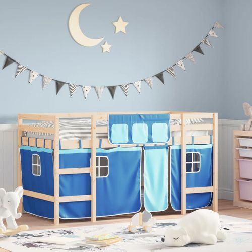 Lit mezzanine enfants et rideaux bleu 80x200cm bois pin massif - Photo n°2; ?>