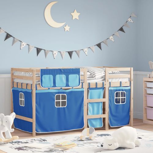 Lit mezzanine enfants et rideaux bleu 80x200cm bois pin massif - Photo n°2; ?>