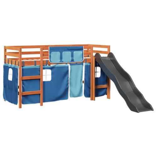 Lit mezzanine enfants et rideaux bleu 90x190cm bois pin massif - Photo n°2; ?>