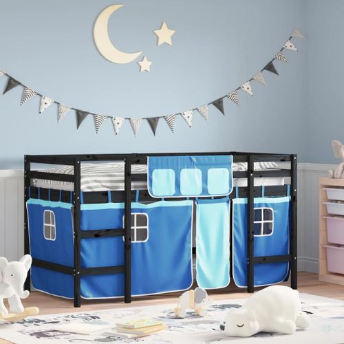 Lit mezzanine enfants et rideaux bleu 90x200cm bois pin massif - Photo n°2; ?>