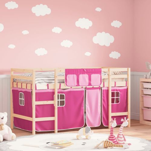 Lit mezzanine enfants et rideaux rose 80x200cm bois pin massif - Photo n°2; ?>