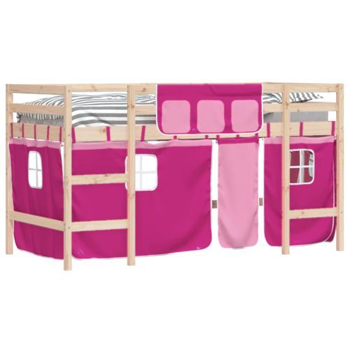 Lit mezzanine enfants et rideaux rose 80x200cm bois pin massif - Photo n°3; ?>