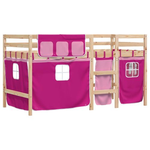 Lit mezzanine enfants et rideaux rose 80x200cm bois pin massif - Photo n°3; ?>