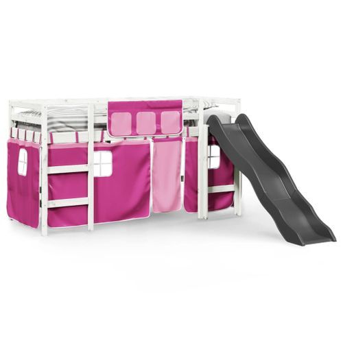 Lit mezzanine enfants et rideaux rose 80x200cm bois pin massif - Photo n°3; ?>