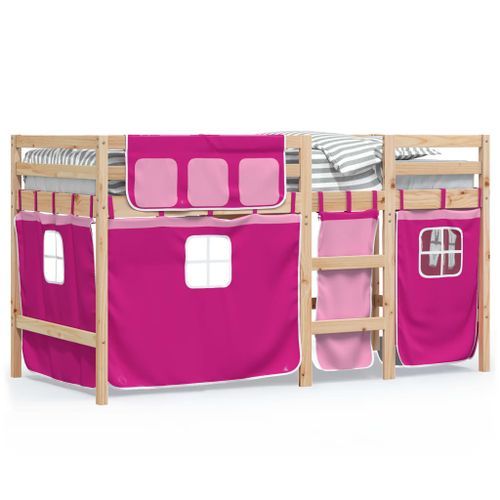 Lit mezzanine enfants et rideaux rose 90x200cm bois pin massif - Photo n°2; ?>