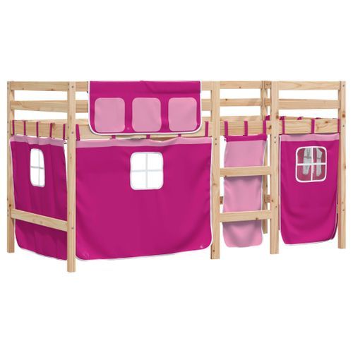 Lit mezzanine enfants et rideaux rose 90x200cm bois pin massif - Photo n°3; ?>