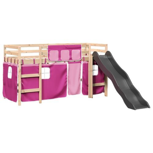 Lit mezzanine enfants et rideaux rose 90x200cm bois pin massif - Photo n°2; ?>