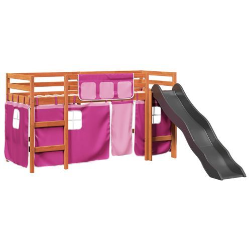 Lit mezzanine enfants et rideaux rose 90x200cm bois pin massif - Photo n°2; ?>