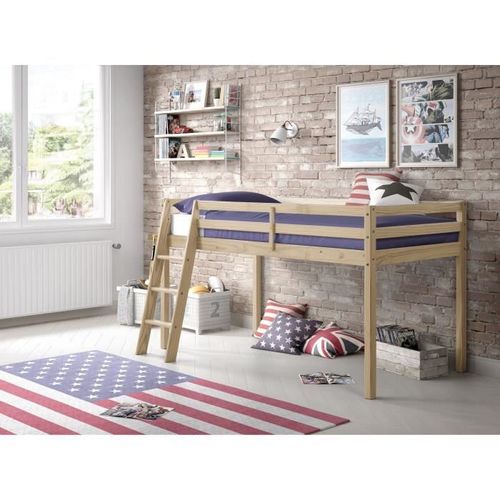 Lit mi-hauteur enfant- Bois Pin massif - Naturel - Sommier inclus - 90 x 190 cm - PINKIE - Photo n°3; ?>