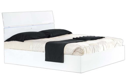 Lit moderne bois blanc laqué et tête de lit blanche laquée avec led Mona - Photo n°3; ?>