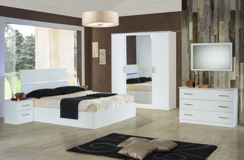 Lit moderne bois blanc laqué et tête de lit blanche laquée avec led Mona - Photo n°2; ?>